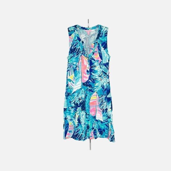 Lilly Pulitzer Essie Dress Sparkling Blue Hey Bay Bay Sailboat Print Women’s XXS - Picture 3 of 12